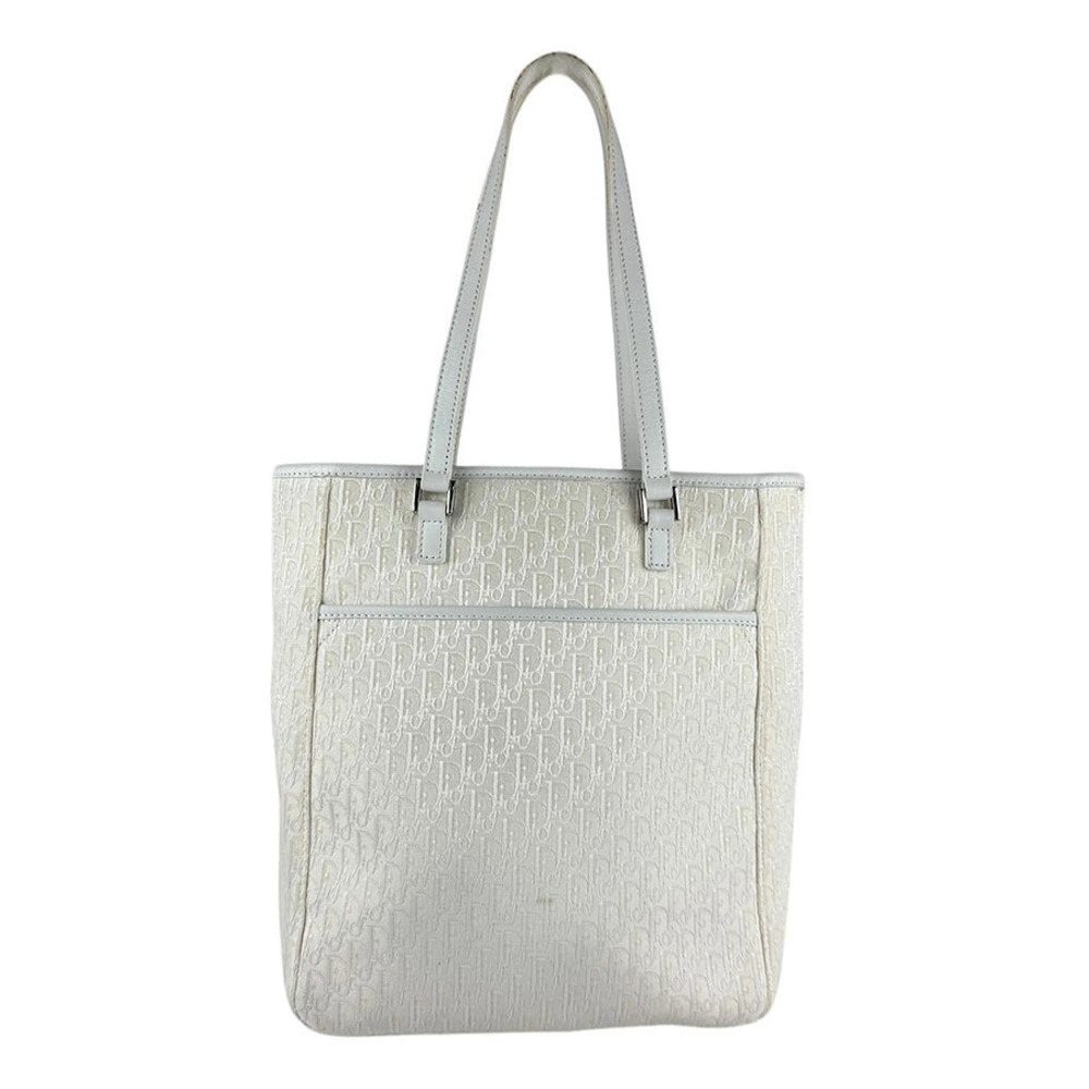 Christian Dior Oblique Vertical Tote Bag Canvas Leather White Gray